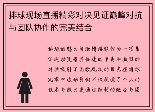 排球现场直播精彩对决见证巅峰对抗与团队协作的完美结合